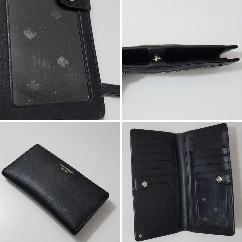 Kate Spade Staci Black Saffiano Leather Wallet with Zip Coin Pocket